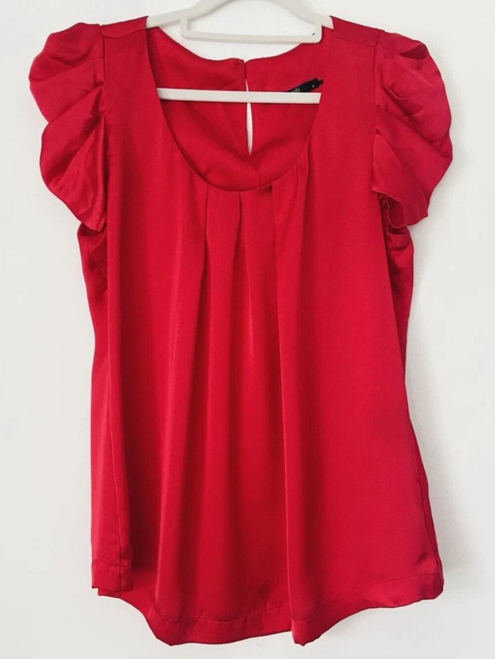 Events Satin Raspberry Red Top Blouse Size 12 Puffed Gathered Short Sleeve